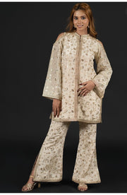 The Glided Ivory Cold -Shoulder Short Kurta And Flared Pant Set