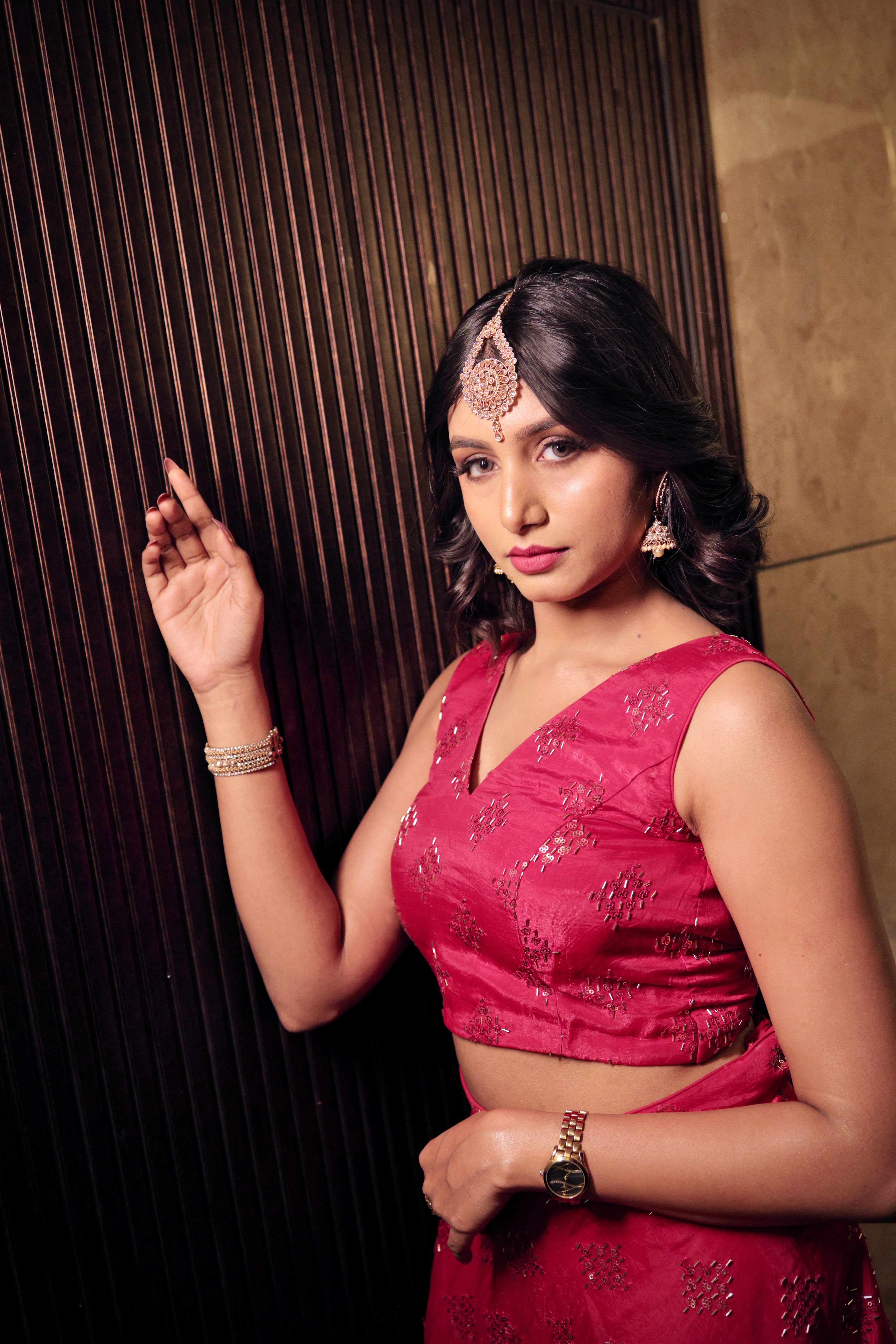 Cherry Red Floral Emboidered Lehenga