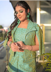 Sage Green Floral Brocade Cape Style Cord-Set