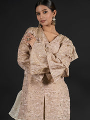 Champagne Gold Slit Kurta With Tiered Ruffle Sharara Set